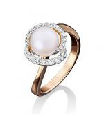 Кольцо из красного золота с жемчугом культивированным и фианитами 01-4391-00-302-1110-23 Platina Jewelry