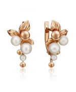 Серьги «Веточки с ягодами» с английским замком из красного золота с жемчугом культивированным 02-4599-00-301-1110-31 Platina Jewelry