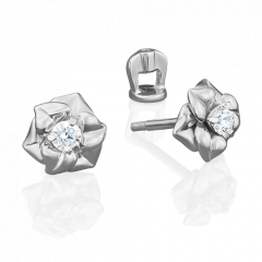 Серьги-пусеты «Цветы» из белого золота с бриллиантом 02-3941-00-101-1120-30 Platina Jewelry