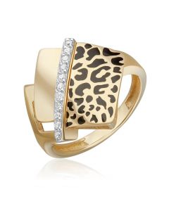 Кольцо с принтом «Леопард» из лимонного золота с фианитами и эмалью 01-5713-00-401-1130 Platina Jewelry
